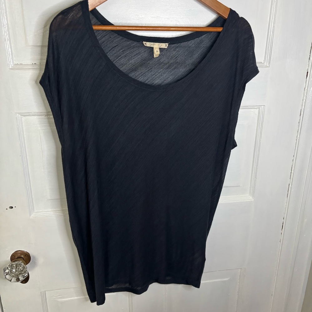 Soft Joie Sheer Charcoal Short Sleeve Scoop Tee